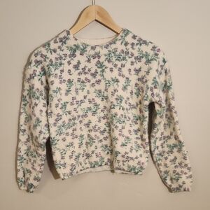 Kids Floral Patterned Sweater - Cream, Purple, Green